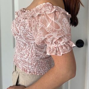 Express CREAM-PINK floral crop top pink-cream xsmall